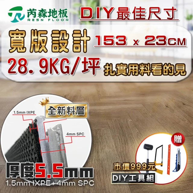芮森地板 SPC寬版卡扣式石塑地板 DIY最佳規格 特選厚度5.5mm 3盒(超耐磨卡扣地板)