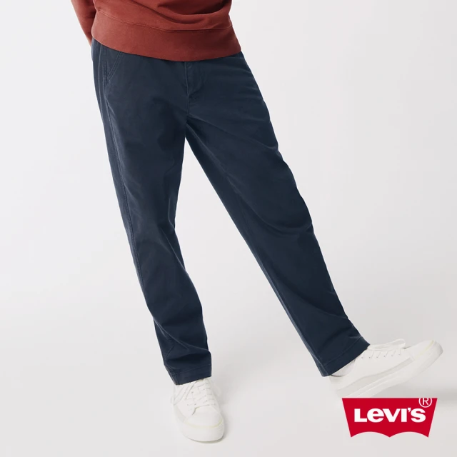 LEVIS 男款 上寬下窄 日系紳士風卡奇西裝寬褲 / 鬆緊帶褲頭 / 彈性布料 黑藍 人氣新品