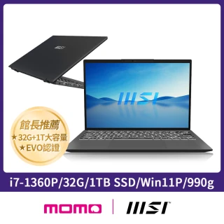 MSI Office★ 13.3吋i7 13代輕薄筆電 (Prestige Evo/i7-1360P/32G/1TB/W11P/041TW)