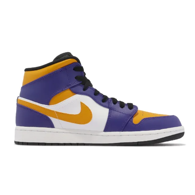 NIKE 耐吉】Air Jordan 1 Mid 男鞋紫金黃色Lakers 湖人配色高筒1代喬丹