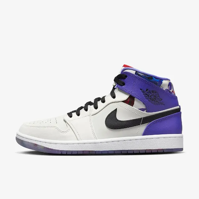 NIKE 耐吉 Air Jordan 1 Mid SE 彩色 高筒 花卉 AJ1 情人節 男鞋 白紫(FD4330-101)