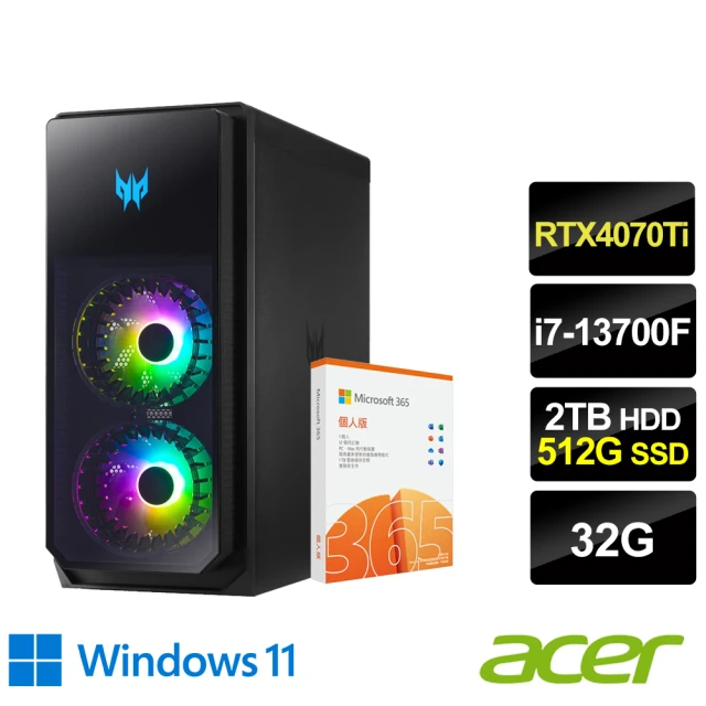 Acer 宏碁 微軟M365組★i7獨顯RTX電競電腦(PO5-650/i7-13700F/32G/2T HDD+512G SSD/RTX4070Ti 12G/W11)