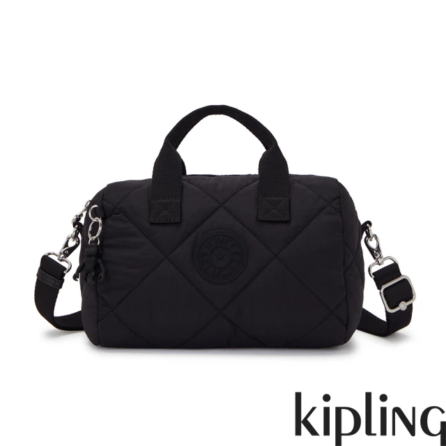 KIPLING 菱格耀岩黑中型手提圓筒包-BINA M