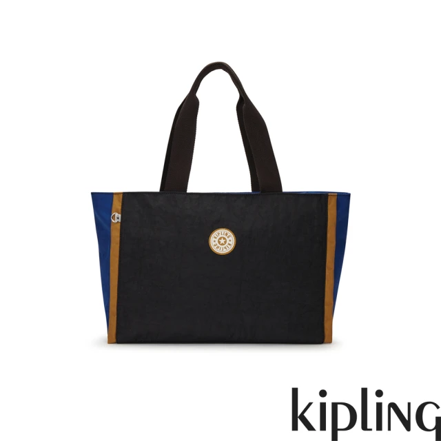 KIPLING 藏青藍拼接米色大容量主袋手提包-NALO