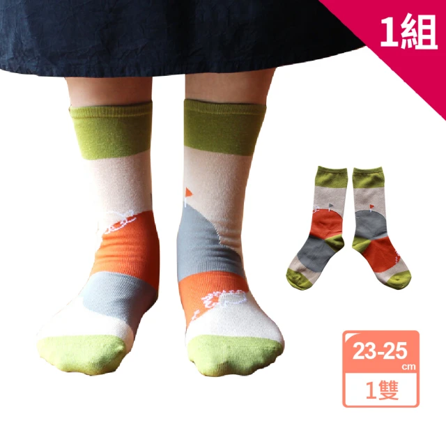 M&M 日本製 ST01 不對稱故事襪 龜兔賽跑-1雙/組 燕麥色(伊索寓言)