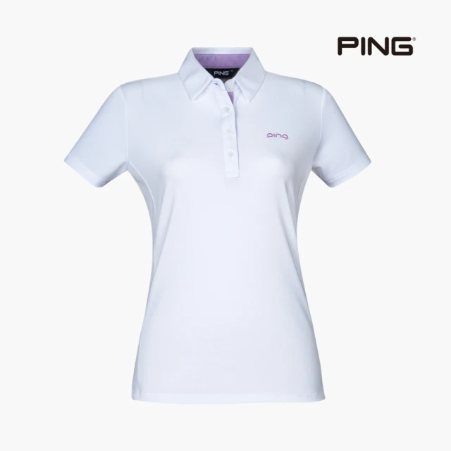 PING 女款經典素色短袖立領POLO衫-白(吸濕排汗/抗UV/GOLF/高爾夫球衫/RA22190-87)