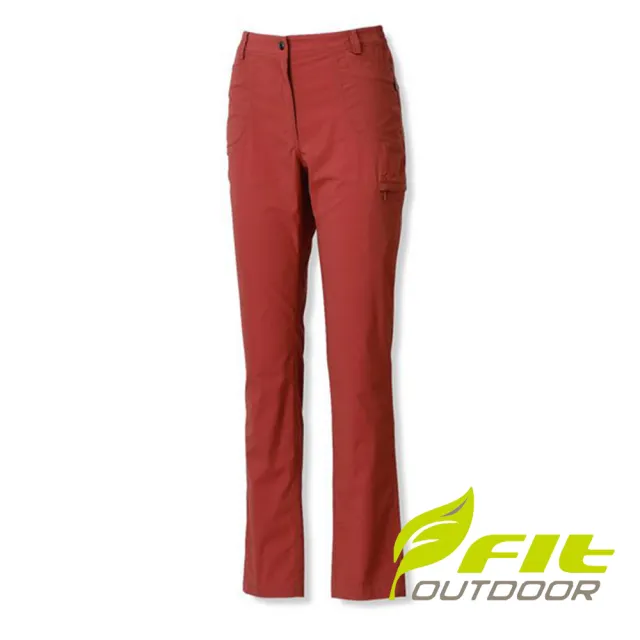 【Fit 維特】女-彈性吸排抗UV休閒小直筒長褲-淺棕 GS2804-04(休閒衣著/戶外/防曬)