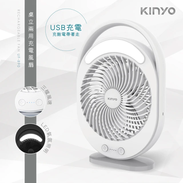 KINYO USB桌立兩用充電風扇(USB充電風扇)