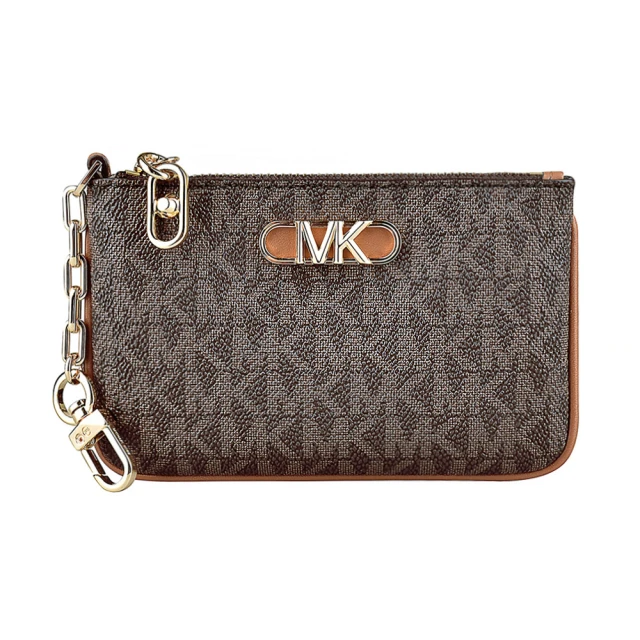 Michael Kors MK MICHAEL KORS PARKER金字LOGO印花PVC拉鍊鑰匙圈零錢包(橡子棕x深褐)