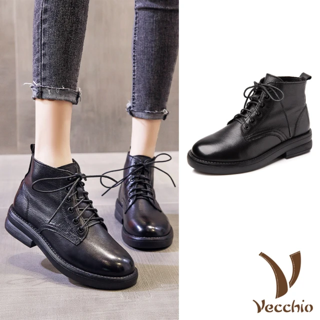 VecchioVecchio 真皮短靴 牛皮短靴/全真皮頭層牛皮舒適經典百搭短靴(黑)