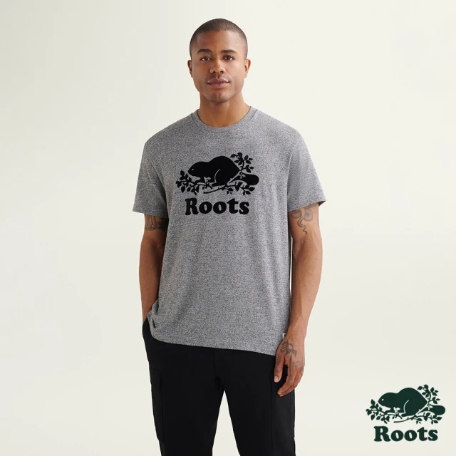 RootsRoots Roots男裝-絕對經典系列 海狸LOGO厚磅短袖T恤(灰色)