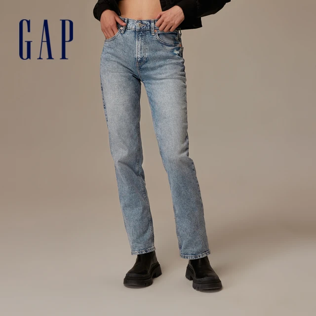GAP 女裝 高腰寬鬆直筒牛仔褲-淺藍色(861464)