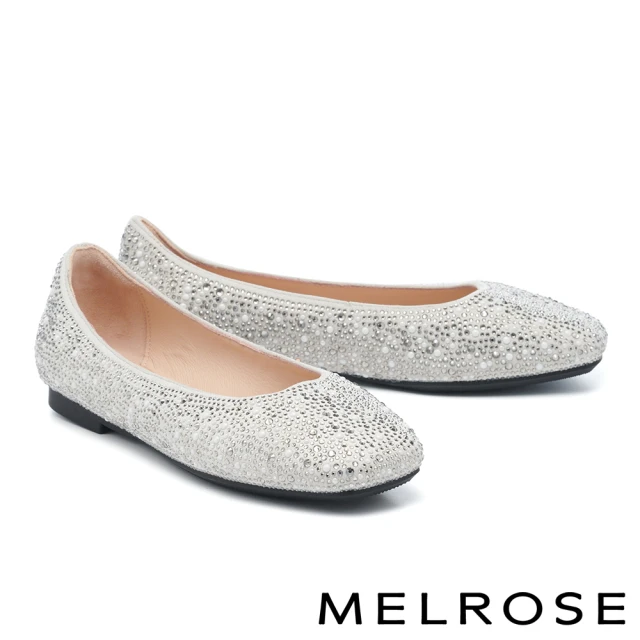 MELROSE 美樂斯 奢華閃鑽珍珠麂布方頭平底鞋(白)