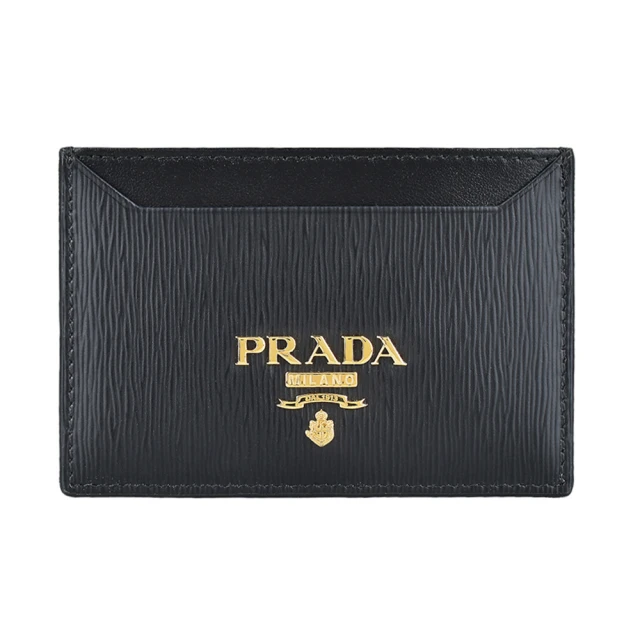 PRADA 普拉達PRADA 普拉達 PRADA金字LOGO水波紋PVC 2卡開口式卡片夾(黑)
