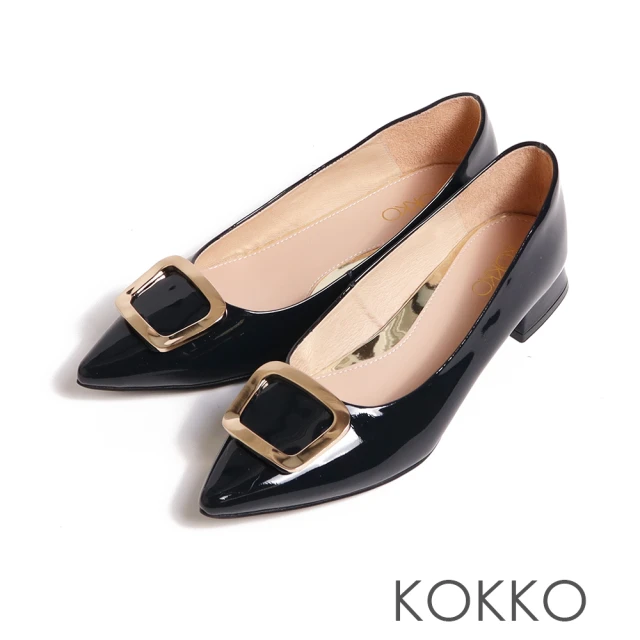 KOKKO 集團KOKKO 集團 內斂簡約方金扣微彎折亮漆皮包鞋(深藍色)