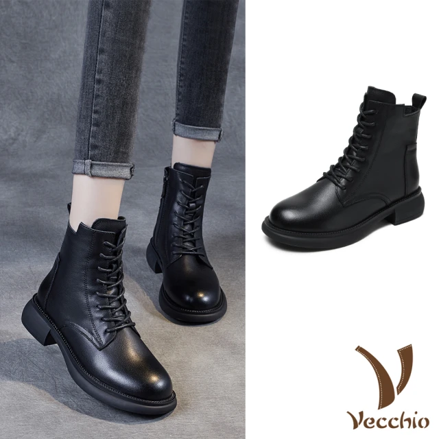 VecchioVecchio 真皮馬丁靴 牛皮馬丁靴/全真皮頭層牛皮潮流個性車線經典馬丁靴(黑)