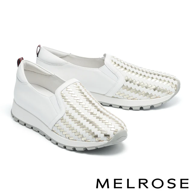 MELROSEMELROSE 美樂斯 質感時髦編織造型真皮厚底休閒鞋(白)