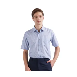 【ROBERTA諾貝達】男裝 藍色短袖襯衫-清新簡約(台灣製 吸濕排汗)