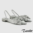 【Taroko】絲綢蝴蝶結尖頭後空平底涼鞋(銀灰色)