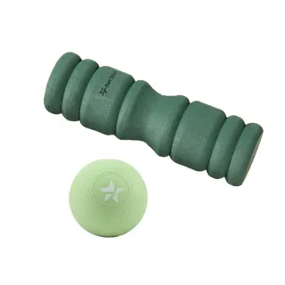 【Fun Sport】綠能浩克-筋膜修復滾棒-護脊滾棒+雷力斯按摩球（草原綠）(滾筒 按摩球 滾棒 按摩滾筒)