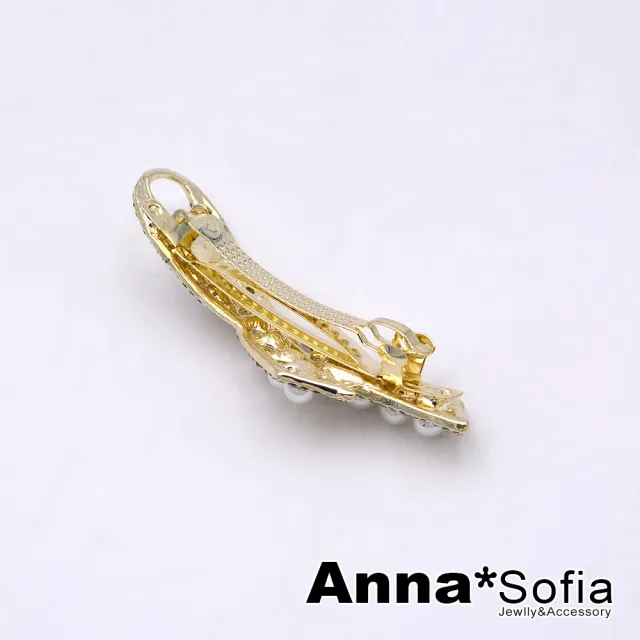 【AnnaSofia】髮夾髮飾彈簧夾邊夾-漸層珠彩鑽帶 現貨(淡金系)