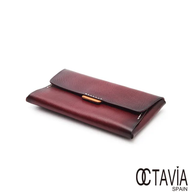 【OCTAVIA 8】雙11 真皮 愛的信息 植染牛皮插稍歐式長夾(卡門紅)