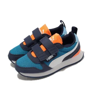 【PUMA】休閒童鞋 R78 V PS 中童 兒童 藍 橘 魔鬼氈 麂皮(37361725)