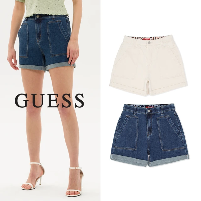 GUESSGUESS 率性反摺水洗牛仔短褲(兩色可選)