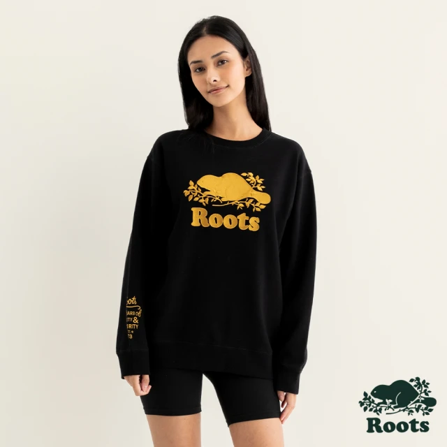 RootsRoots Roots女裝-#Roots50系列 光芒海狸圓領大學T(黑色)