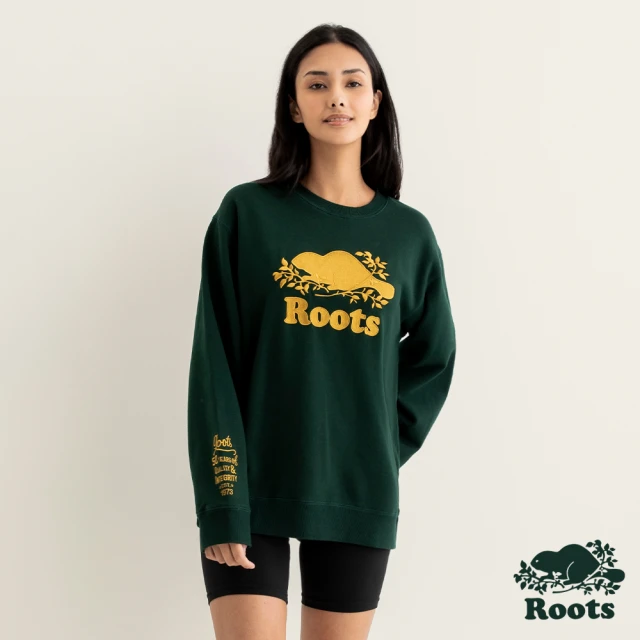 【Roots】Roots女裝-#Roots50系列 光芒海狸圓領大學T(深綠色)