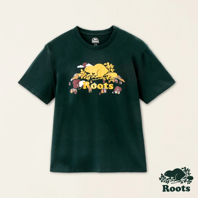 【Roots】Roots男裝-#Roots50系列 荒野海狸厚磅有機棉短袖T恤(深綠色)