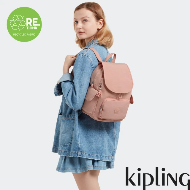 KIPLING官方旗艦館 立體K字母撞粉色多袋實用側背包-G