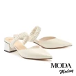 【MODA Moday】高雅繫帶羊皮尖頭高跟穆勒拖鞋(白)