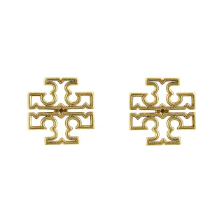 【TORY BURCH】TORY BURCH Britten 金屬鏤空雙T LOGO針式耳環(金)