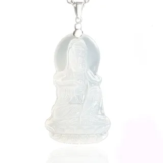 【喜緣玉品】白衣如意觀音白玉髓項鍊(鋼墜鍊)
