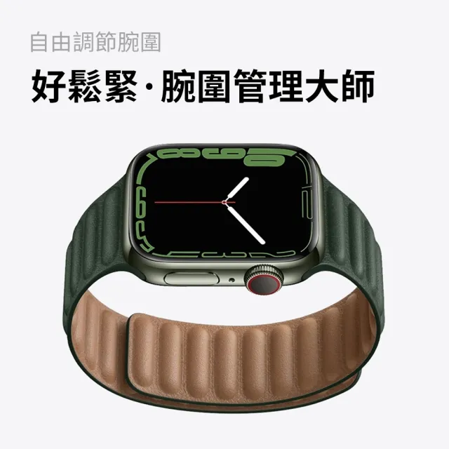 【OMG】Apple Watch Ultra2/S9/S8/S7/SE 真皮鏈式磁吸回環錶帶(38/40/41/42/44/45/49mm替換錶帶)