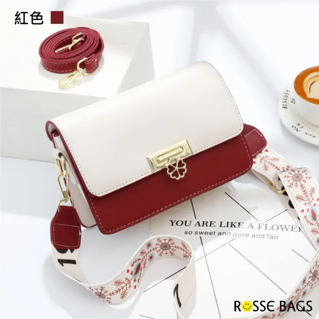 【Rosse Bags】潮流雙肩帶櫻花扣飾單肩方包(綠色 / 紅色 / 黑色 / 藍色 / /粉色 / 黃色)
