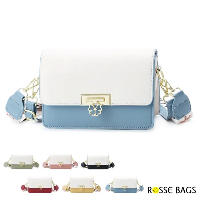 【Rosse Bags】潮流雙肩帶櫻花扣飾單肩方包(綠色 / 紅色 / 黑色 / 藍色 / /粉色 / 黃色)