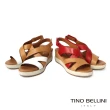 【TINO BELLINI 貝里尼】西班牙進口悠活漫步牛皮雙色拼接楔型涼鞋FSOT0005(棕)