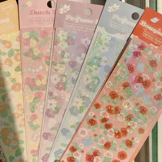 【德德小品集】閃閃花卉貼紙 原創設計(雛菊 玫瑰 百合 鬱金香 反光 閃亮)