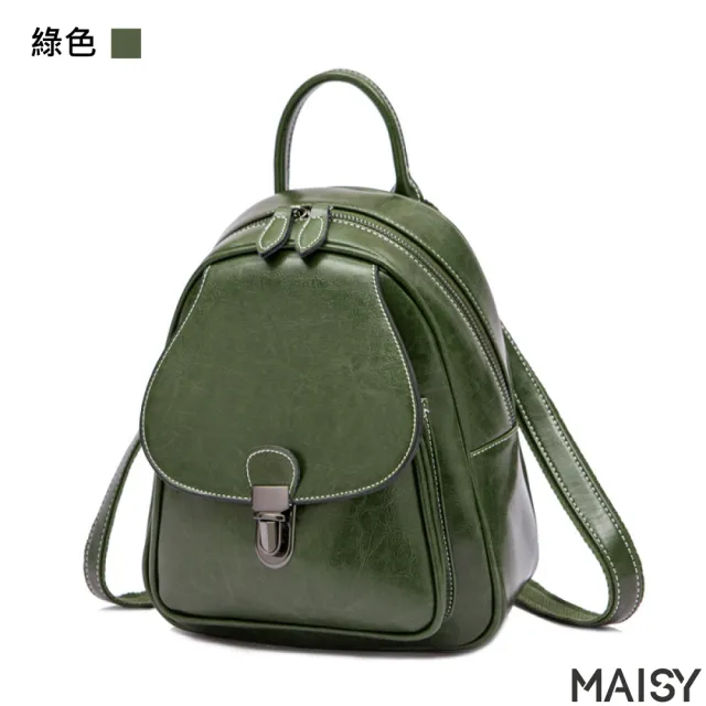 【MAISY】復古油蠟牛皮後背包(現+預 綠色／黑色／土黃色／咖啡色)