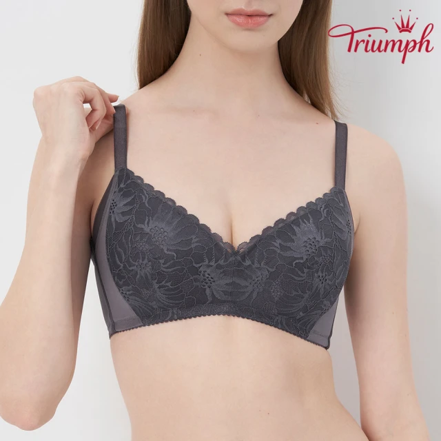 Triumph 黛安芬 自然雪絨花系列 E+大女人包覆無鋼圈 C-E全罩杯內衣(典雅灰)