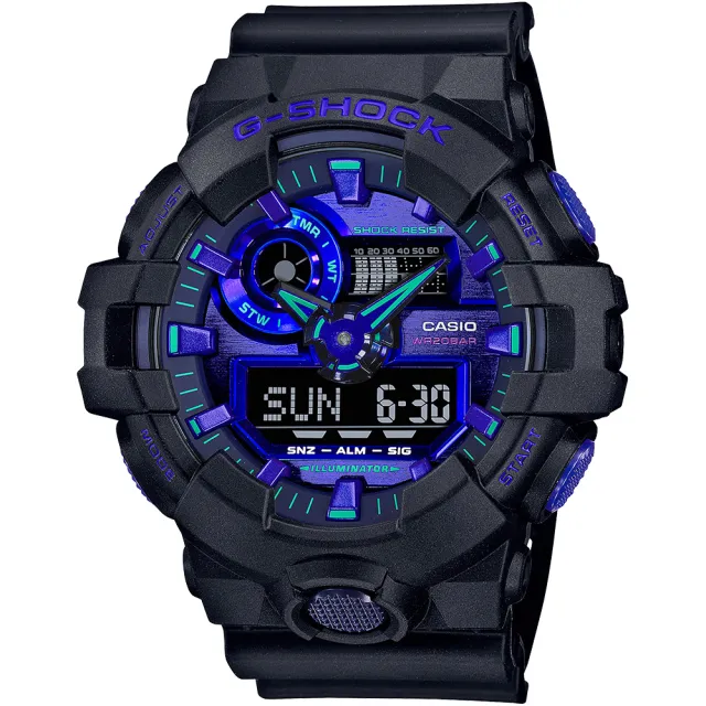 【CASIO 卡西歐】G-SHOCK  虛擬實境概念雙顯手錶  情人節 父親節 禮物(GA-700VB-1A/速)