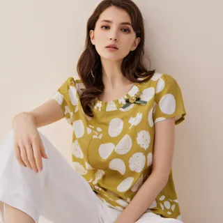 【ILEY 伊蕾】幾何圓點設計造型縫飾短袖上衣1222281407(黃)