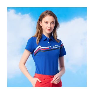 【Jack Nicklaus 金熊】GOLF女款彈性印花吸濕排汗高爾夫球衫/POLO衫(藍色)