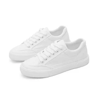 【E&B】平底帆布鞋/百搭復古版型時尚休閒平底帆布鞋(白)