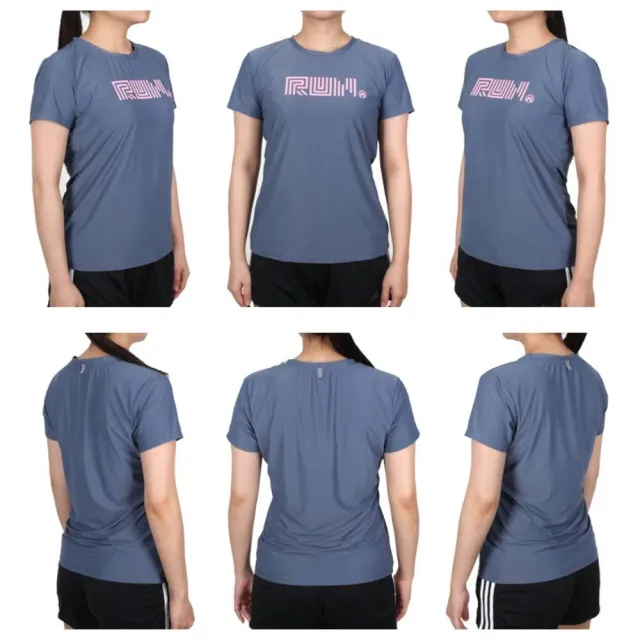 【FIRESTAR】女彈性印花短袖T恤-慢跑 路跑 涼感 運動 上衣 反光 灰粉紅(DL267-13)