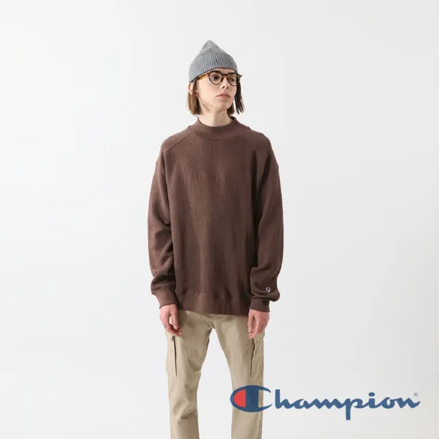 【Champion】官方直營-Campus 小高領草寫Logo長袖Tee-男(褐色)