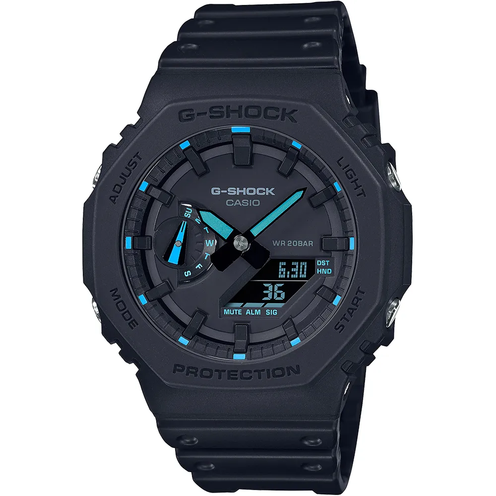 【CASIO 卡西歐】G-SHOCK 八角防護構造雙顯手錶 畢業 禮物(GA-2100-1A2)