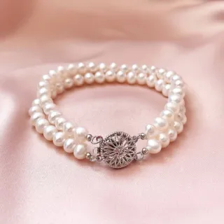 【Elegant 珍愛宣言】復古雙串天然珍珠手鍊(珍珠手鍊 珍珠飾品 送禮推薦 生日禮物 禮)